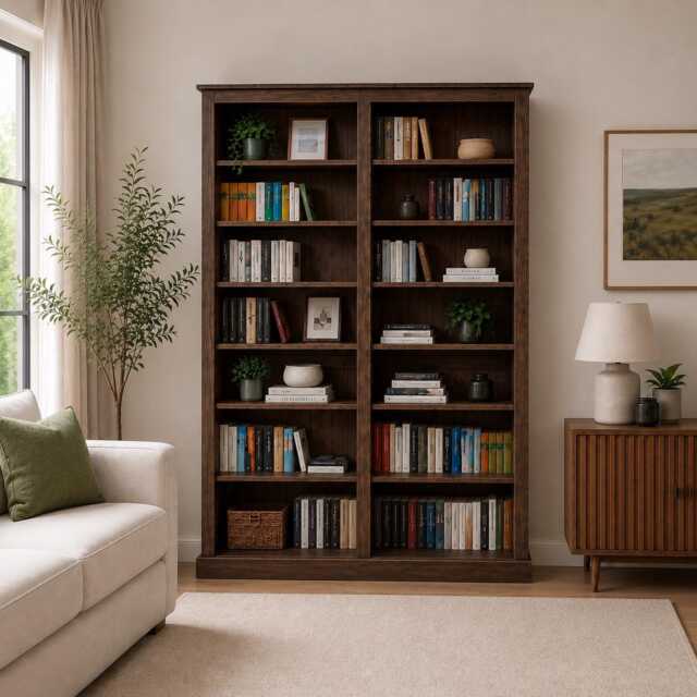 Solid Wood Bookcase, 7Ft Tall Adjustable Display Shelving, Library Bookshelves - image 1