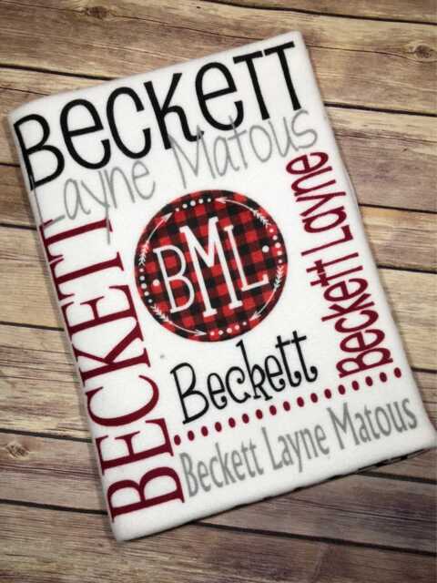 Personalized Baby Name Blanket, Buffalo Plaid Swaddle, Minky Fleece Gift - image 1