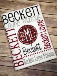 Personalized Baby Name Blanket, Buffalo Plaid Swaddle, Minky Fleece Gift - thumbnail 1