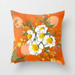 Velvet Pillow Orange Poppy Flowers, Throw Pillow, Velveteen Boho, 18X18In Or 22 X 22In Decorative Cushion Bed Chinoiserie - thumbnail 1