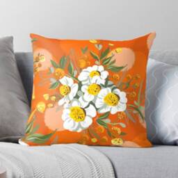 Velvet Pillow Orange Poppy Flowers, Throw Pillow, Velveteen Boho, 18X18In Or 22 X 22In Decorative Cushion Bed Chinoiserie - thumbnail 2