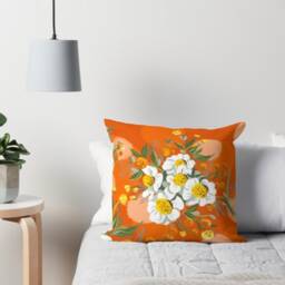 Velvet Pillow Orange Poppy Flowers, Throw Pillow, Velveteen Boho, 18X18In Or 22 X 22In Decorative Cushion Bed Chinoiserie - thumbnail 3