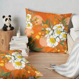 Velvet Pillow Orange Poppy Flowers, Throw Pillow, Velveteen Boho, 18X18In Or 22 X 22In Decorative Cushion Bed Chinoiserie - thumbnail 4