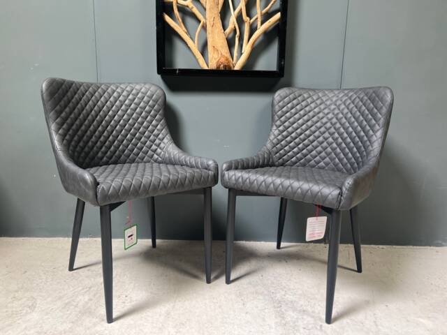Brand New Pair Of Classic Faux Leather Dining Chairs - Charcoal - image 1