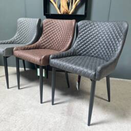 Brand New Pair Of Classic Faux Leather Dining Chairs - Charcoal - thumbnail 3