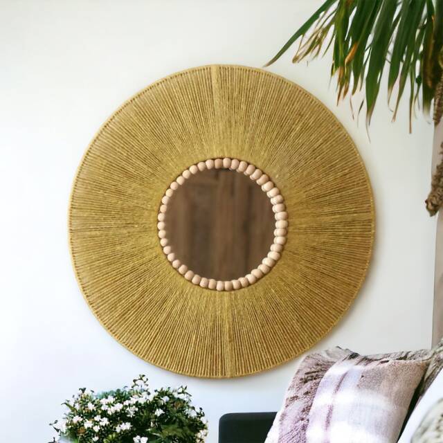 Mustard Jute Mirror, Wall Hanging Bedroom Decor Gift, Christmas Boho Fast Shipping, Living Room - image 1