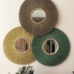 Mustard Jute Mirror, Wall Hanging Bedroom Decor Gift, Christmas Boho Fast Shipping, Living Room - thumbnail 3