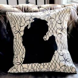 Michigan State Pillow, Black & Cream Pattern, Wooden Button - thumbnail 3