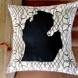 Michigan State Pillow, Black & Cream Pattern, Wooden Button - thumbnail 2