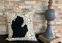 Michigan State Pillow, Black & Cream Pattern, Wooden Button