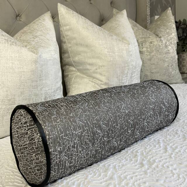 "Luxury Steel Grey Bolster Cushion - 16"" X 6" - image 1