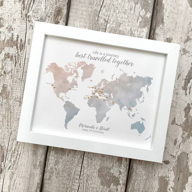 Custom Real Silk World Map Love Story Print, 4Th Or 12Th Wedding Anniversary, Our Journey Together, Adventures - image 1