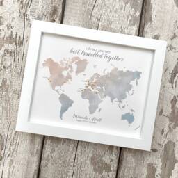 Custom Real Silk World Map Love Story Print, 4Th Or 12Th Wedding Anniversary, Our Journey Together, Adventures - thumbnail 1