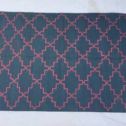 Big Cotton Rug Dhurrie - Room Size Blue & Pink - thumbnail 2