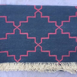 Big Cotton Rug Dhurrie - Room Size Blue & Pink - thumbnail 4