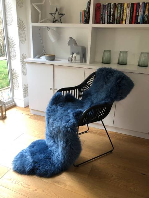 Large Sheepskin Rug, Double Length, Blue Sheepskin, Genuine Fur Retro, Scandi, Interior Design, Accessories - image 1