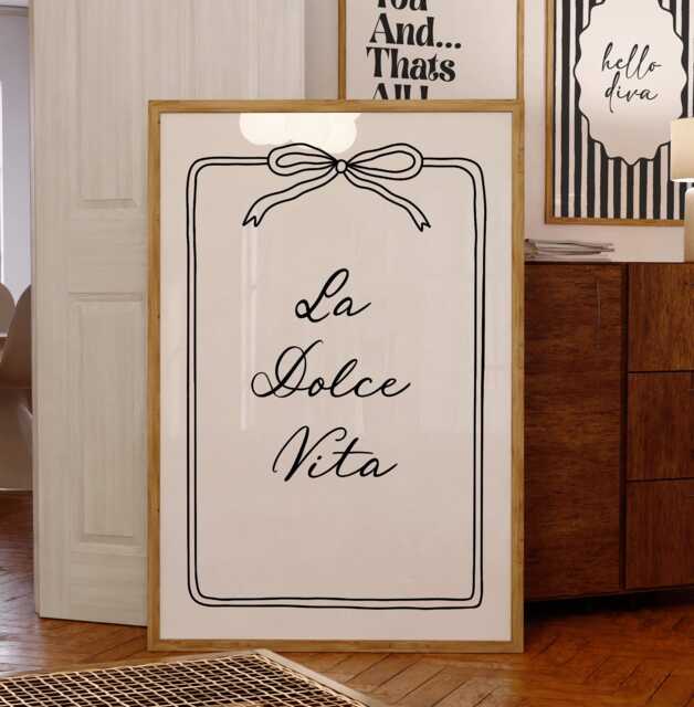 La Dolce Vita Print, Minimalist Wall Art, Italian Typography, Black & White Bow Poster, Elegant Home Decoe - image 1