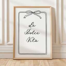 La Dolce Vita Print, Minimalist Wall Art, Italian Typography, Black & White Bow Poster, Elegant Home Decoe - thumbnail 2