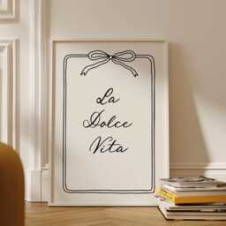La Dolce Vita Print, Minimalist Wall Art, Italian Typography, Black & White Bow Poster, Elegant Home Decoe - thumbnail 3