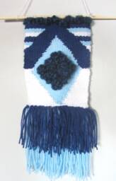 Handwoven Tapestry Wall Hanging Blue & White Fiber Art - thumbnail 1