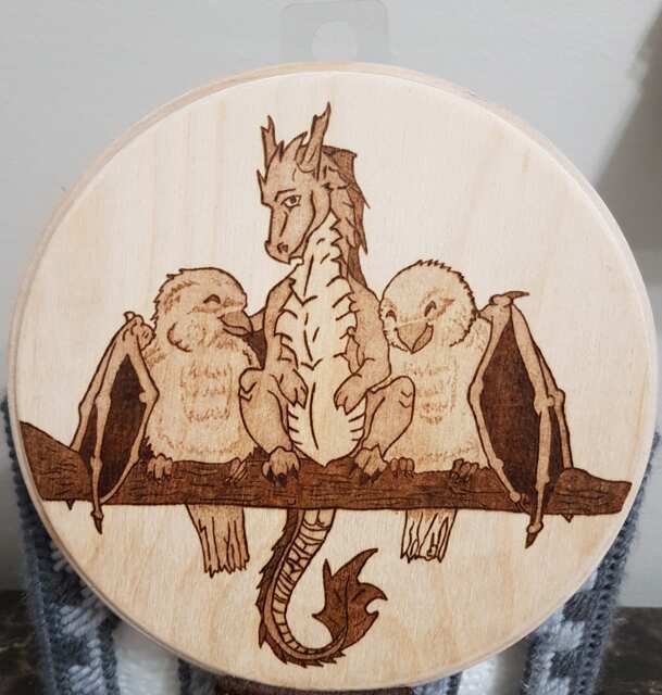 Dragon Cuddling Birds - Woodburning Free Shipping Ca & Us