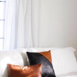 20x20 Leather Pillow Cover, 12x20 Brown & Black, Decorative, Boho, Accent, Sofa, Handmade in Arizona - thumbnail 2