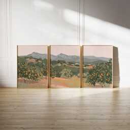 Autumn Orchard Poster Set Of 3 - Orange Grove Landscape Wall Art Mediterranean Countryside Prints Soft Earthy Tones - thumbnail 3