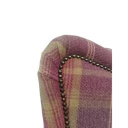 Queen Anne Wingback Fireside Chair Amethyst Tartan Plaid, Brass Castor Legs - thumbnail 4