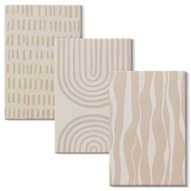 Canvas Wall Art Set Of 3 - Patterns in Shades Beige & White, Picture Print, Natural Textures Hanging Piece - image 1