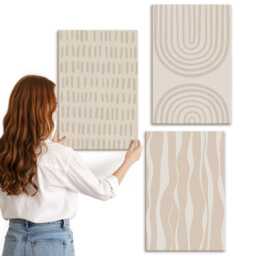Canvas Wall Art Set Of 3 - Patterns in Shades Beige & White, Picture Print, Natural Textures Hanging Piece - thumbnail 2
