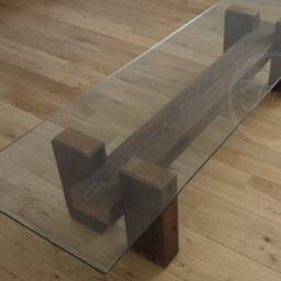 Reclaimed Barn Wood Coffee Table With Glass Top. Modern Rustic Cocktail - thumbnail 3
