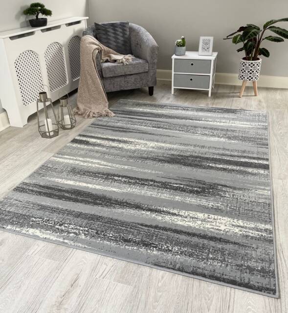 New Modern Grey Silver Wave Rugs Mats Large Small Hallway Runners Area Carpet - image 1