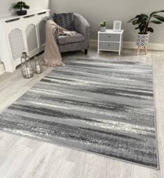 New Modern Grey Silver Wave Rugs Mats Large Small Hallway Runners Area Carpet - thumbnail 1