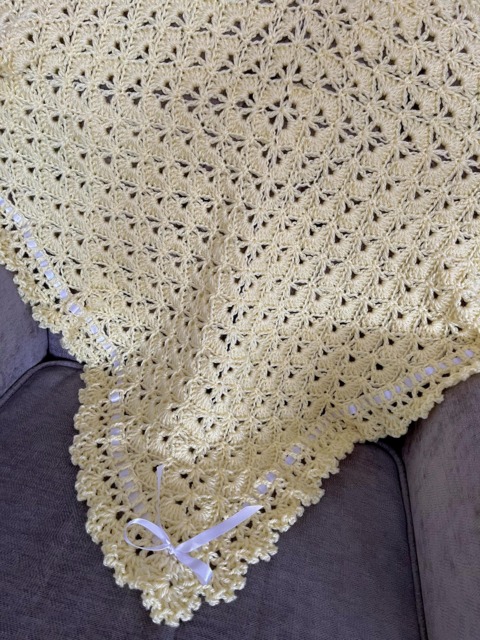 Yellow Baby Blanket - Gender Neutral Handmade Gift For Shell Stitch Shower Newborn - image 1