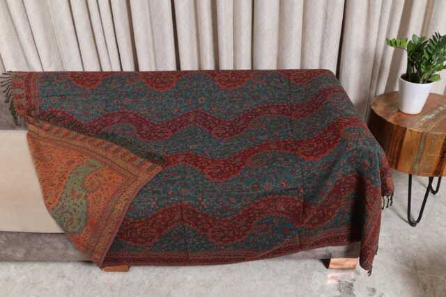 Luxury Boiled Pure Merino Wool Reversible Sofa Or Bed Throws For Ultimate Comfort & Style - Classic Indian Paisley in Multicolour - image 1