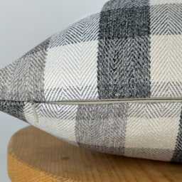 Black White & Gray Checkered Throw Pillow, Neutral Plaid Pillow Cover, Farmhouse Decor, 20x20 - thumbnail 2