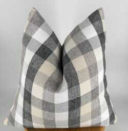 Black White & Gray Checkered Throw Pillow, Neutral Plaid Pillow Cover, Farmhouse Decor, 20x20 - thumbnail 1