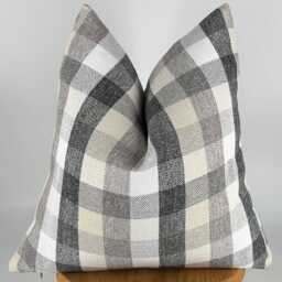 Black White & Gray Checkered Throw Pillow, Neutral Plaid Pillow Cover, Farmhouse Decor, 20x20 - thumbnail 4