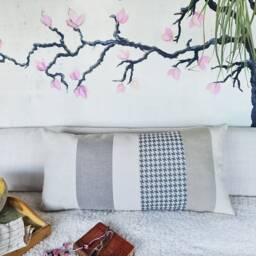 Linen & Faux Leather Lumbar Pillow Cover - 14x30 Inch - thumbnail 3