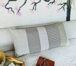 Linen & Faux Leather Lumbar Pillow Cover - 14x30 Inch - thumbnail 1