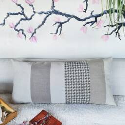 Linen & Faux Leather Lumbar Pillow Cover - 14x30 Inch - thumbnail 2