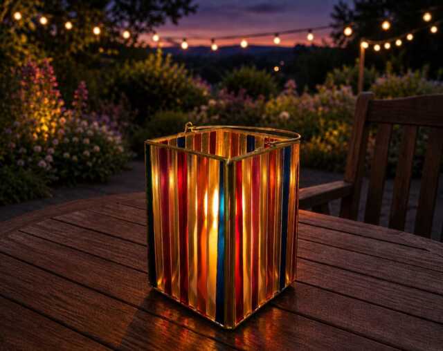 Limited Edition - Larger Stained Glass Style Ribbed & Gold Lantern - image 1