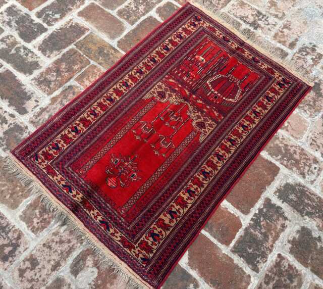 2'6x3'9 Wool Prayer Rug - Authentic Hand-Knotted Persian Carpet Oriental Mosque Design With Floral Motif Islamic Mat Present - image 1