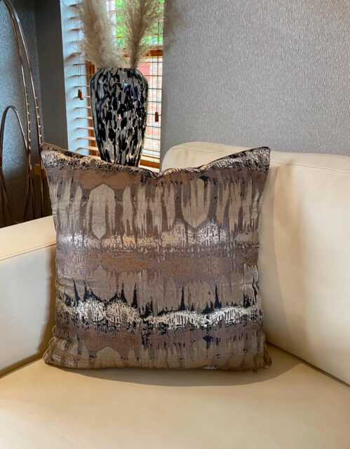 Handmade Luxury Cushion Cover in Fryetts Inca Metallic Fabric Bronze, Black, Gold, Taupe Colours, Various Sizes - image 1