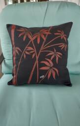 Hand Painted Bamboo Pillow Cover Red On Black Cotton, 18x18 - thumbnail 1