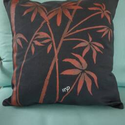 Hand Painted Bamboo Pillow Cover Red On Black Cotton, 18x18 - thumbnail 3