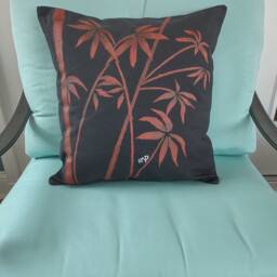 Hand Painted Bamboo Pillow Cover Red On Black Cotton, 18x18 - thumbnail 2
