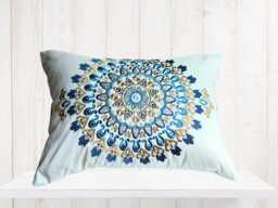 Embroidered Medallion Pillow Cover, Slate Blue, Kravet Designer