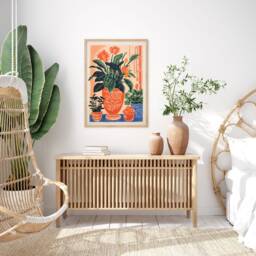 Vibrant Orange Vase Wall Art Print With Thirty Eight Colourful Flowers Modern Abstract Poster Contemporary Living Room Home Decor Gift - thumbnail 3