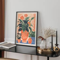 Vibrant Orange Vase Wall Art Print With Thirty Eight Colourful Flowers Modern Abstract Poster Contemporary Living Room Home Decor Gift - thumbnail 1